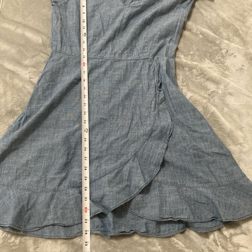 J. Crew Women’s Dress Faux-Wrap Blue Midi Demin A-Line V Neck Tie Sleeve Size 8 - Picture 15 of 16